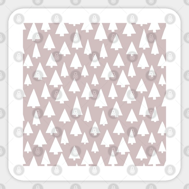 Silhouettes of white Christmas trees on pinkish gray Sticker by Sandra Hutter Designs